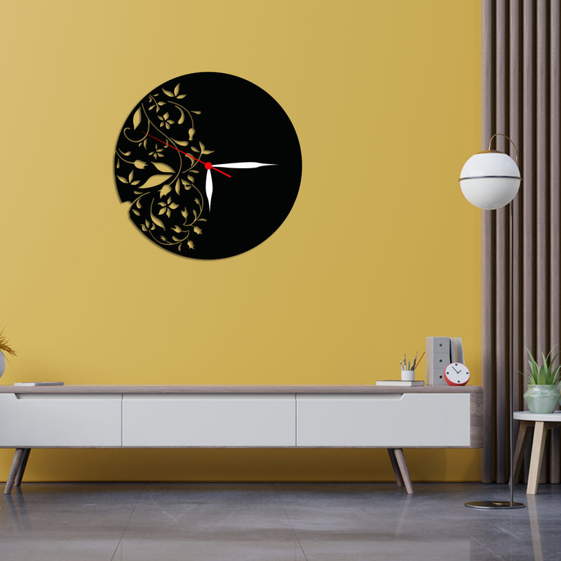 Floral Design Wood Analog Wall Clock