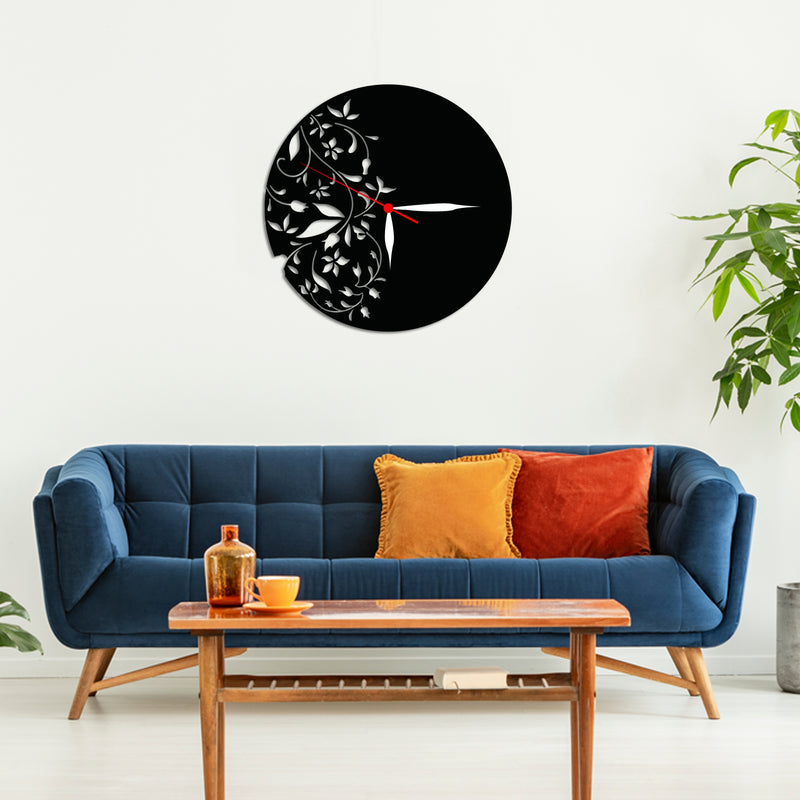 Floral Design Wood Analog Wall Clock