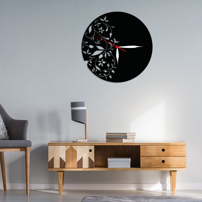 Floral Design Wood Analog Wall Clock