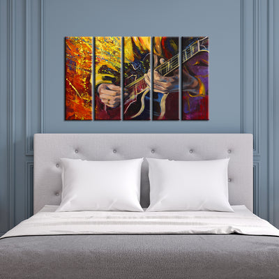 Man Playing Guitar Abstract Canvas Wall Painting- With 5 Frames