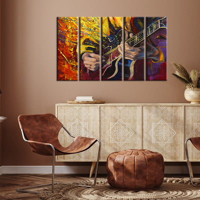 Man Playing Guitar Abstract Canvas Wall Painting- With 5 Frames