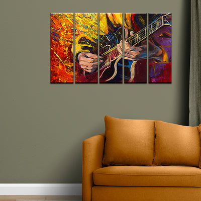 Man Playing Guitar Abstract Canvas Wall Painting- With 5 Frames