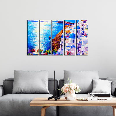 Modern City Oil Art Canvas Wall Painting- With 5 Frames