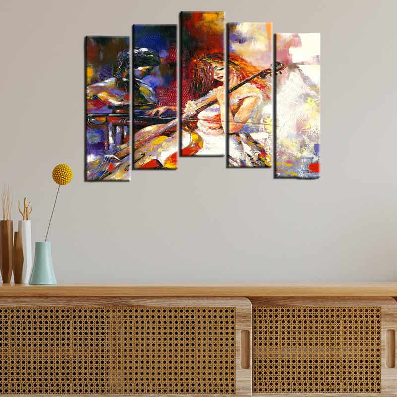 Abstract Wood Framed Canvas Printed Wall Painting- With 5 Frames