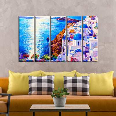 Modern City Oil Art Canvas Wall Painting- With 5 Frames