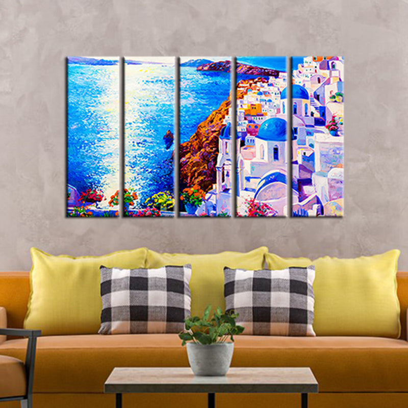 Modern City Oil Art Canvas Wall Painting- With 5 Frames