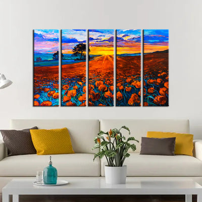 Flower Red Rose Canvas Wall Painting- With 5 Panel