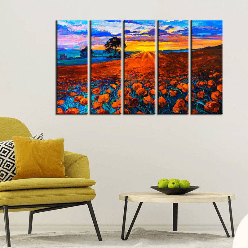 Flower Red Rose Canvas Wall Painting- With 5 Panel