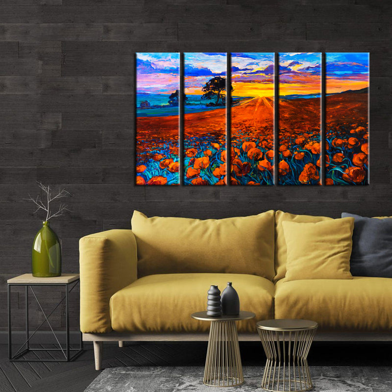 Flower Red Rose Canvas Wall Painting- With 5 Panel