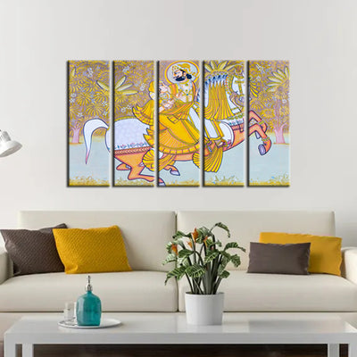 King and Queen Riding Horse Canvas  Wall Painting- With 5 Frames