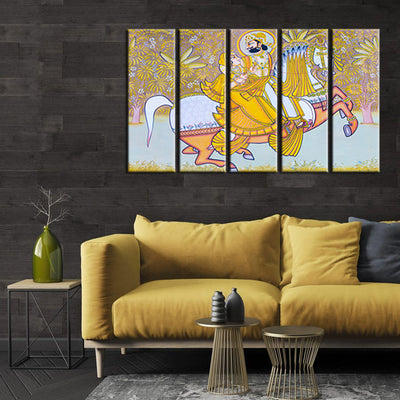 King and Queen Riding Horse Canvas  Wall Painting- With 5 Frames