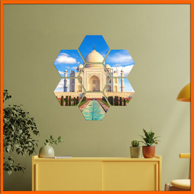 DecorGlance Arts & Entertainment Taj-Mahal Monument Hexagonal Canvas Wall Painting - 7pcs