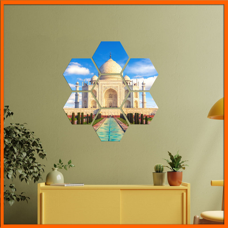 DecorGlance Arts & Entertainment Taj-Mahal Monument Hexagonal Canvas Wall Painting - 7pcs