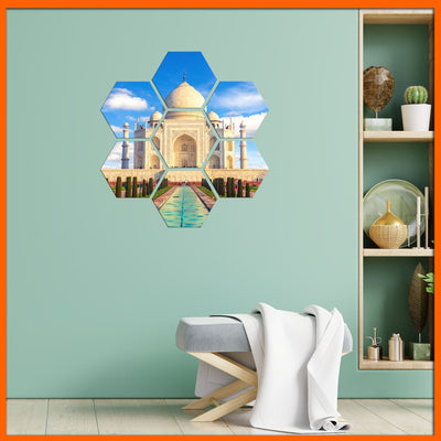 DecorGlance Arts & Entertainment Taj-Mahal Monument Hexagonal Canvas Wall Painting - 7pcs