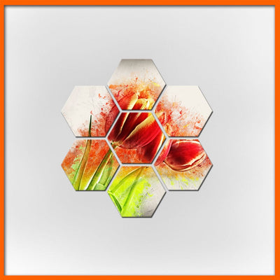 Tulip Flower Hexagonal Canvas Wall Painting - 7pcs