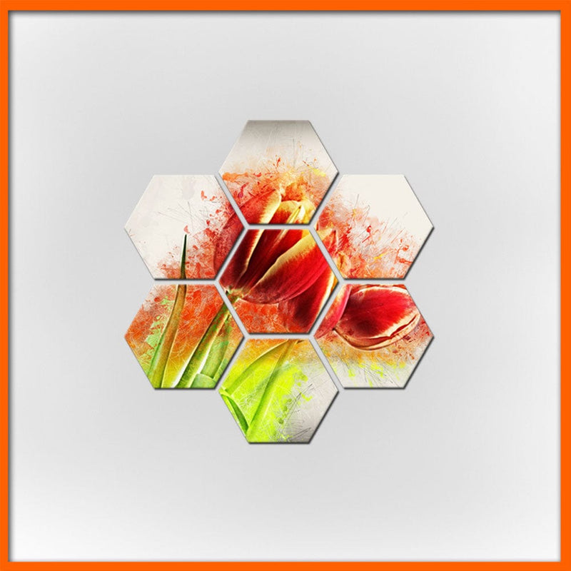 Tulip Flower Hexagonal Canvas Wall Painting - 7pcs