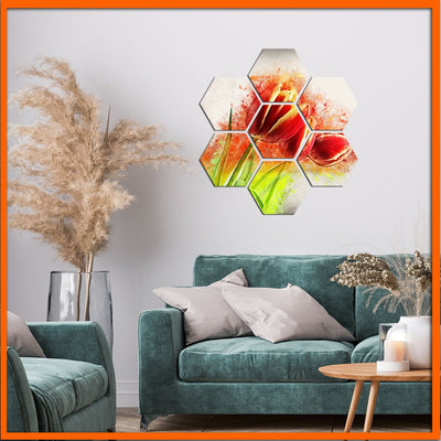 Tulip Flower Hexagonal Canvas Wall Painting - 7pcs