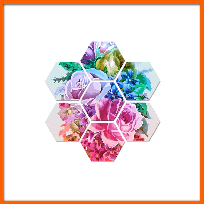 DecorGlance Arts & Entertainment Water Color Rose Hexagonal Canvas Wall Painting - 7pcs