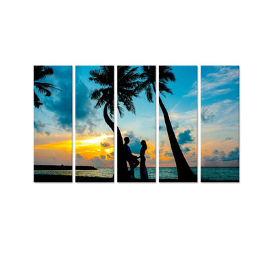 DecorGlance Beach Paintings Romantic Couple In Beach Canvas Wall Painting - With 5 Panel