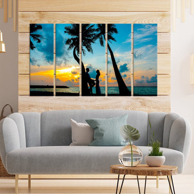 DecorGlance Beach Paintings Romantic Couple In Beach Canvas Wall Painting - With 5 Panel