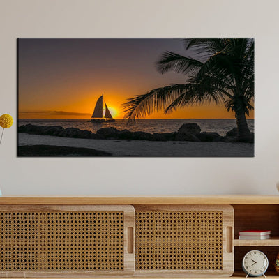DecorGlance Beach Paintings Row Boat In Beach During Sunset Canvas  Wall Painting