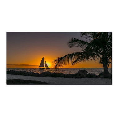 DecorGlance Beach Paintings Row Boat In Beach During Sunset Canvas  Wall Painting