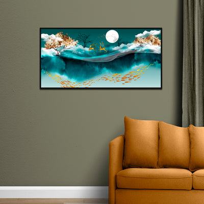 Deer and Moon Canvas Floating Frame wall Painting