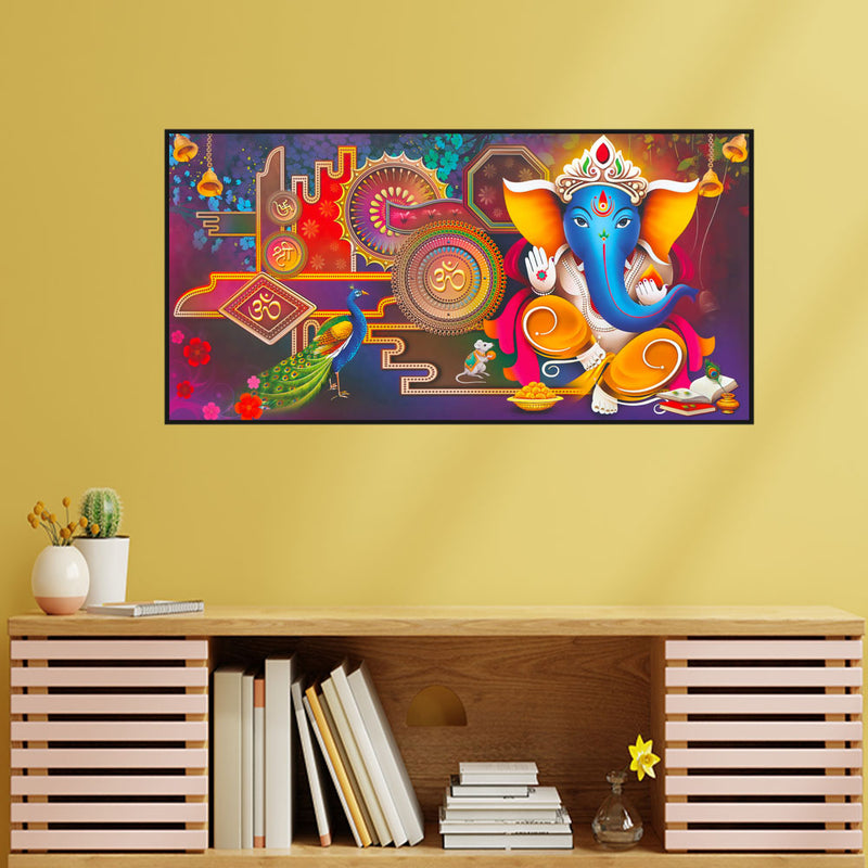 Artistic Ganesha Canvas Floating Frame Wall Painting