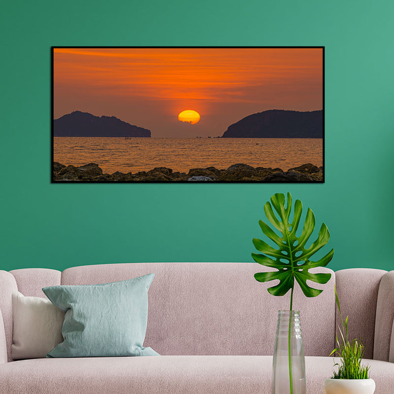 Beautiful Orange Sunset View Floating Frame Canvas Wall Painting