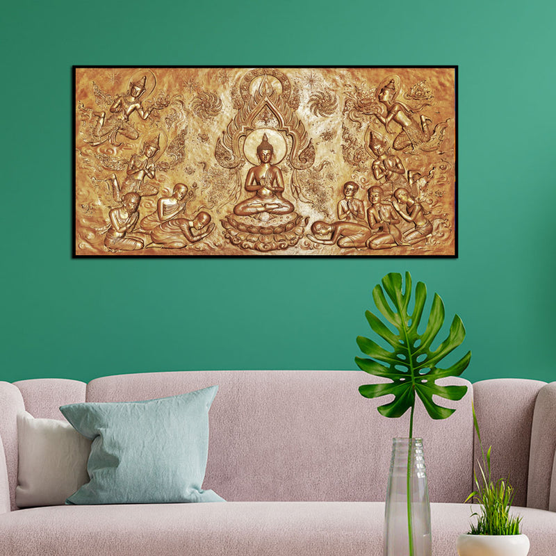 Golden Buddha Canvas Floating Frame Wall Painting