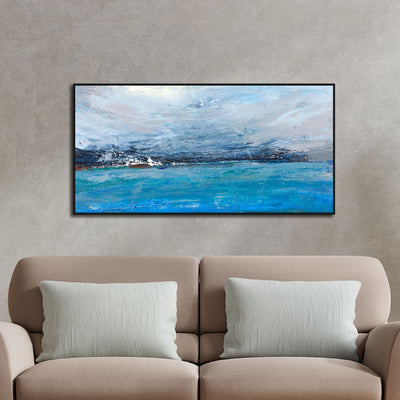 Monochromatic Blue Abstract Canvas Floating Frame Wall Painting