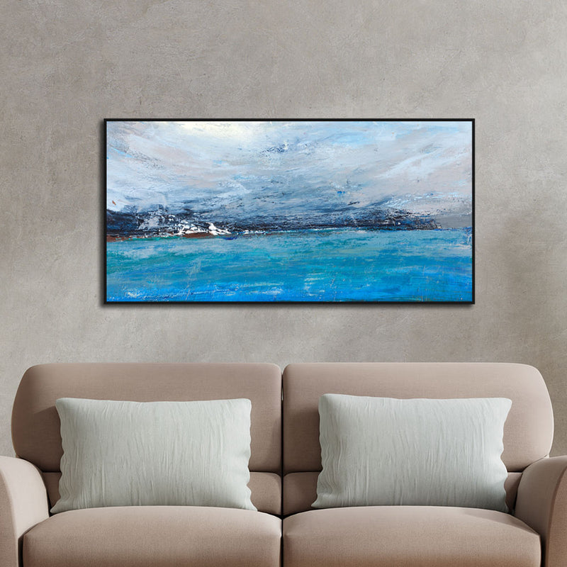 Monochromatic Blue Abstract Canvas Floating Frame Wall Painting