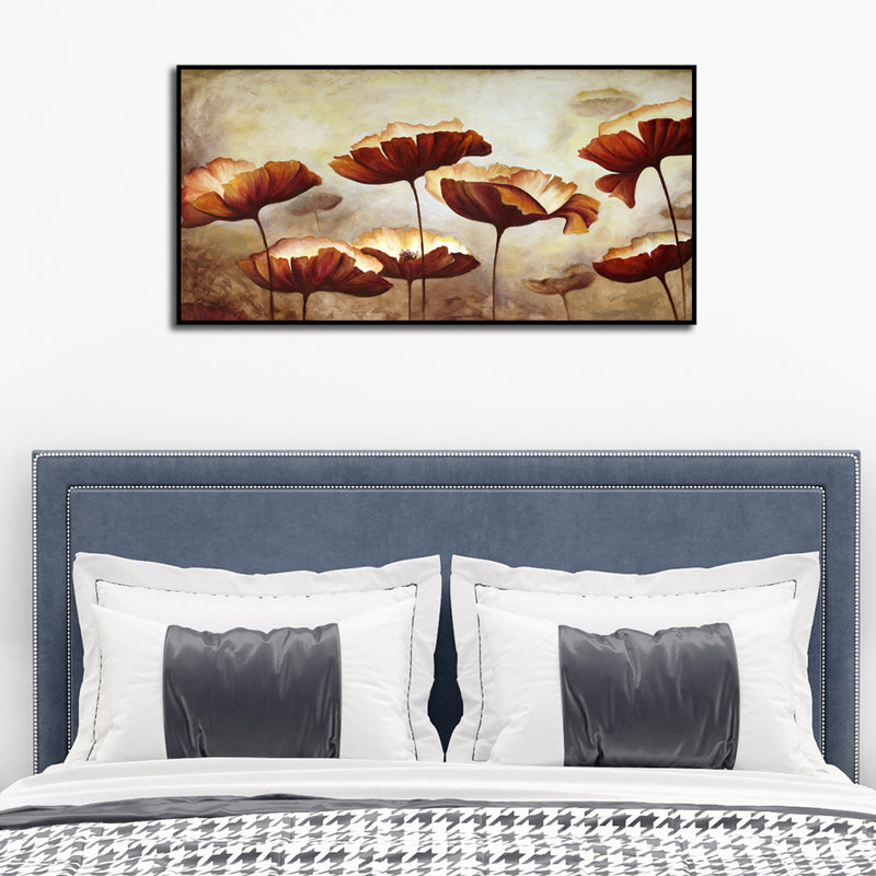 Brown Flower Canvas Floating Frame Wall Painting