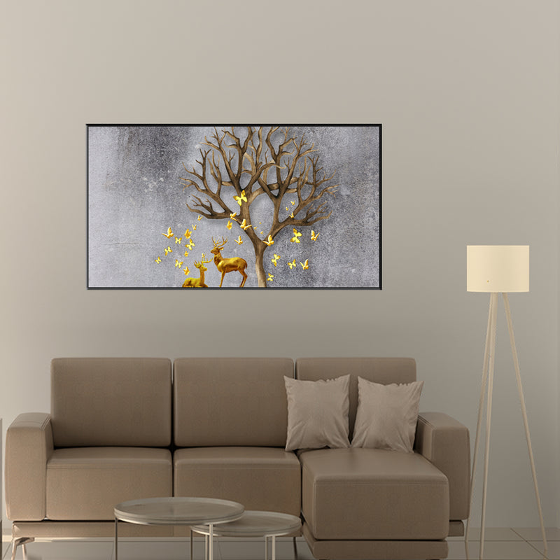 Deer With Beautiful Butterfly Canvas Floating Frame Wall Painting