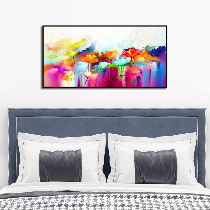 Multicolored Abstract Flower Floating Frame Canvas Wall Painting