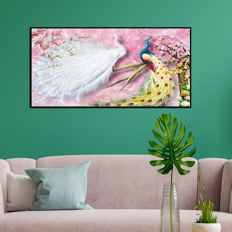 Beautiful white & Colored Peacock Canvas Floating Frame Wall Painting
