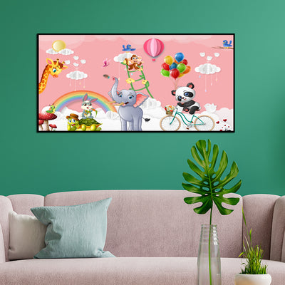Animal's Cartoon Canvas Floating Frame Wall Painting