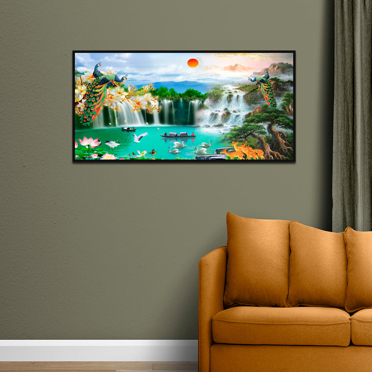 Beautiful Waterfall Scenery Canvas Floating Frame Wall Painting