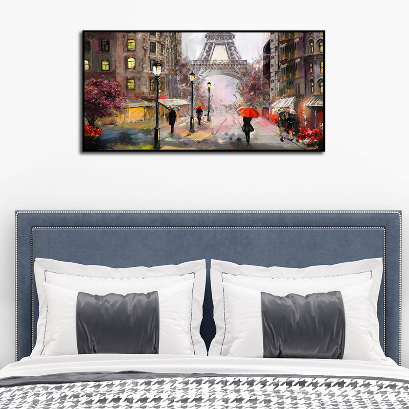Artistic Color Eiffel Tower Scenery Canvas Floating Frame Wall Painting