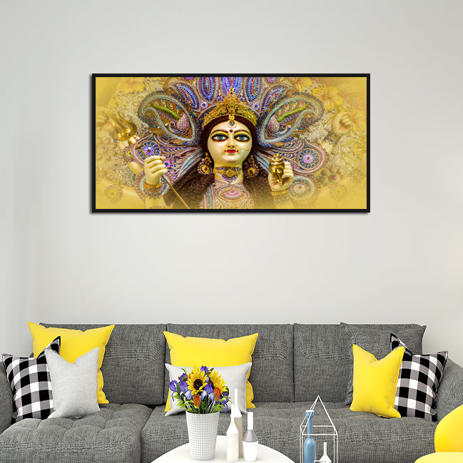 Elegant Durga Maa Face Floating Frame Canvas Wall Painting
