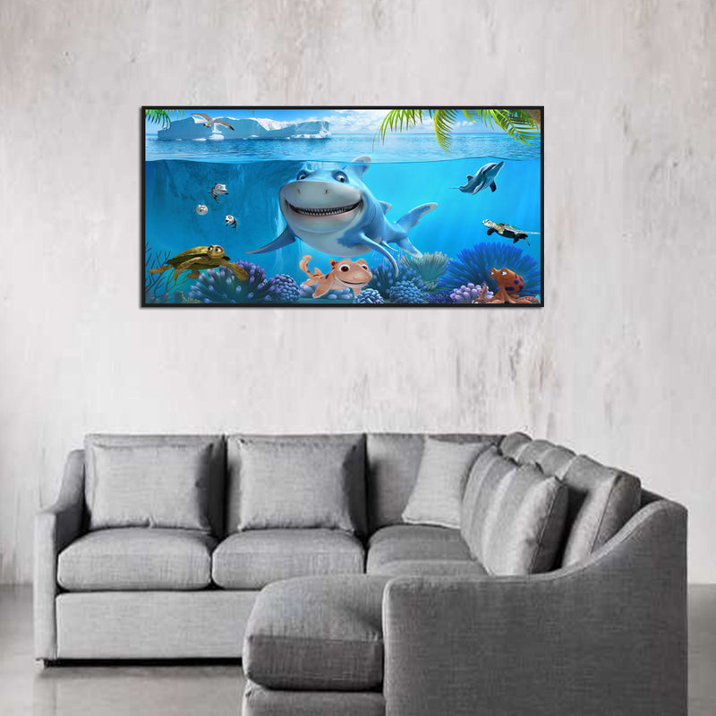 Baby Shark Under Sea Canvas Floating Frame Wall Painting