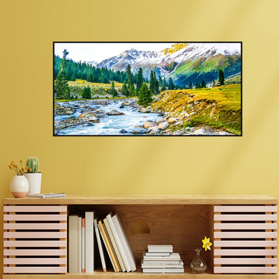 Mountain Tree & Water Scenery Floating Frame Canvas Wall Painting