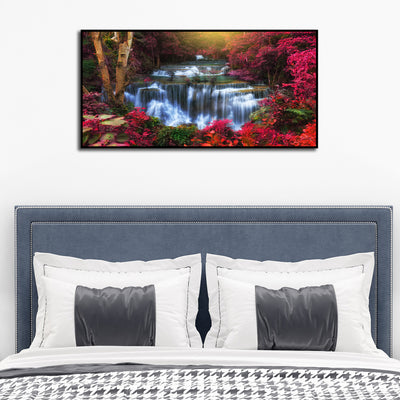 Autumn Waterfall Scenery Canvas Floating Frame Wall Painting