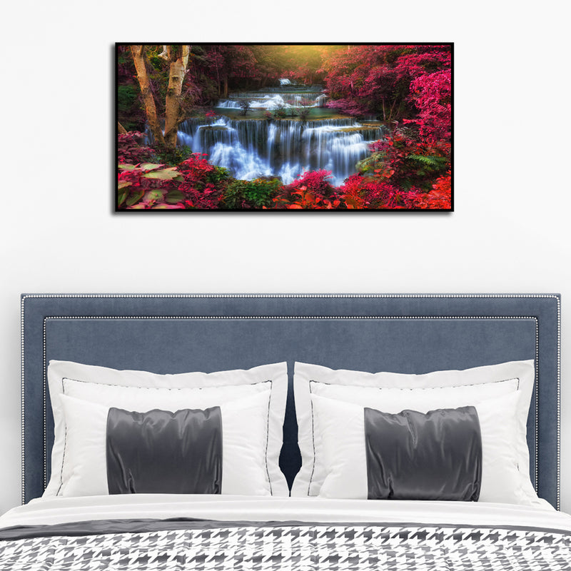 Autumn Waterfall Scenery Canvas Floating Frame Wall Painting