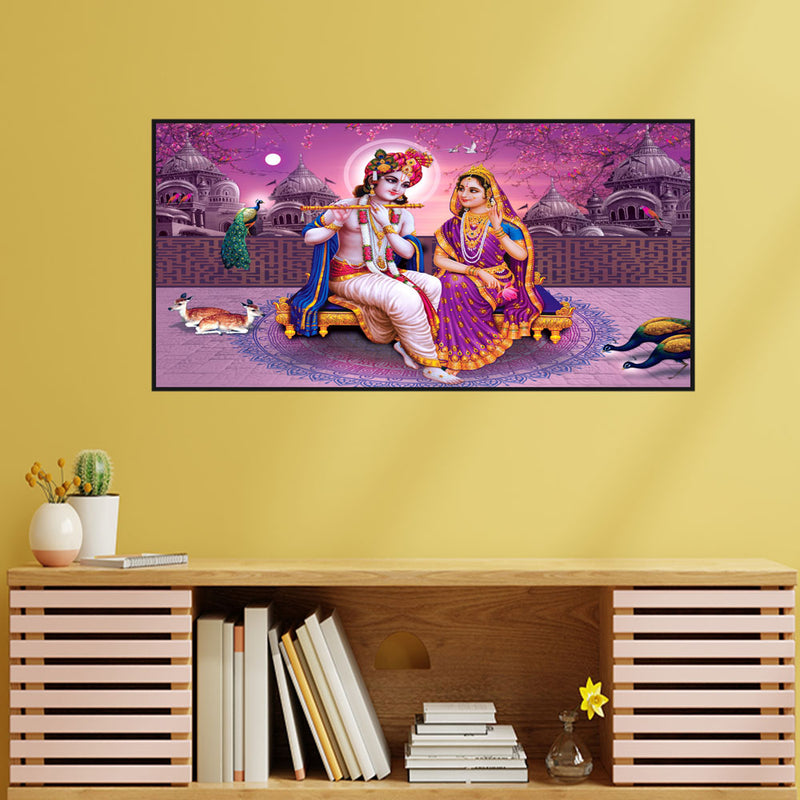 Lord Radha Krishna Beautiful Pink View Canvas Floating Frame Wall Painting