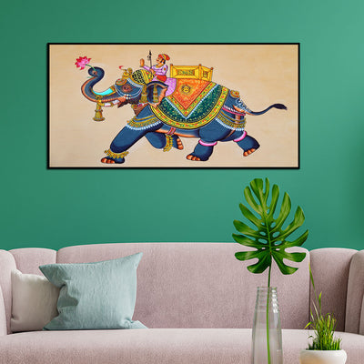 Madhubani  Elephants Canvas Floating Frame Wall Painting