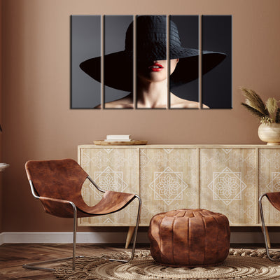 Bold Lady Framed Canvas Wall Painting- With 5 Frames