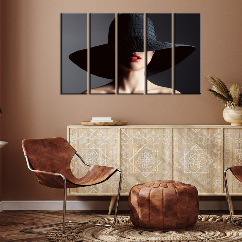 Bold Lady Framed Canvas Wall Painting- With 5 Frames