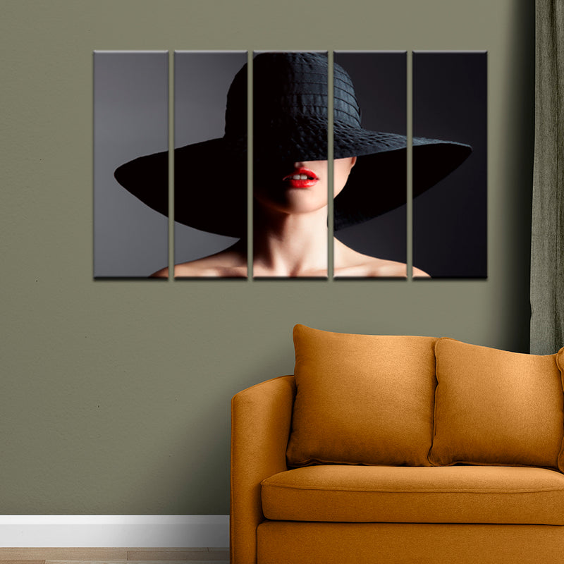 Bold Lady Framed Canvas Wall Painting- With 5 Frames