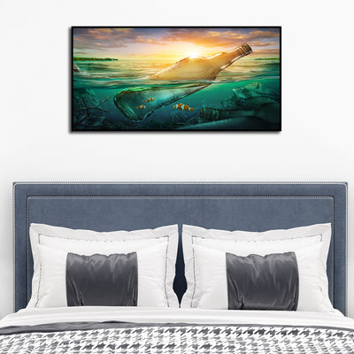 Bottle At During Sunset Canvas Floating Frame Wall Painting